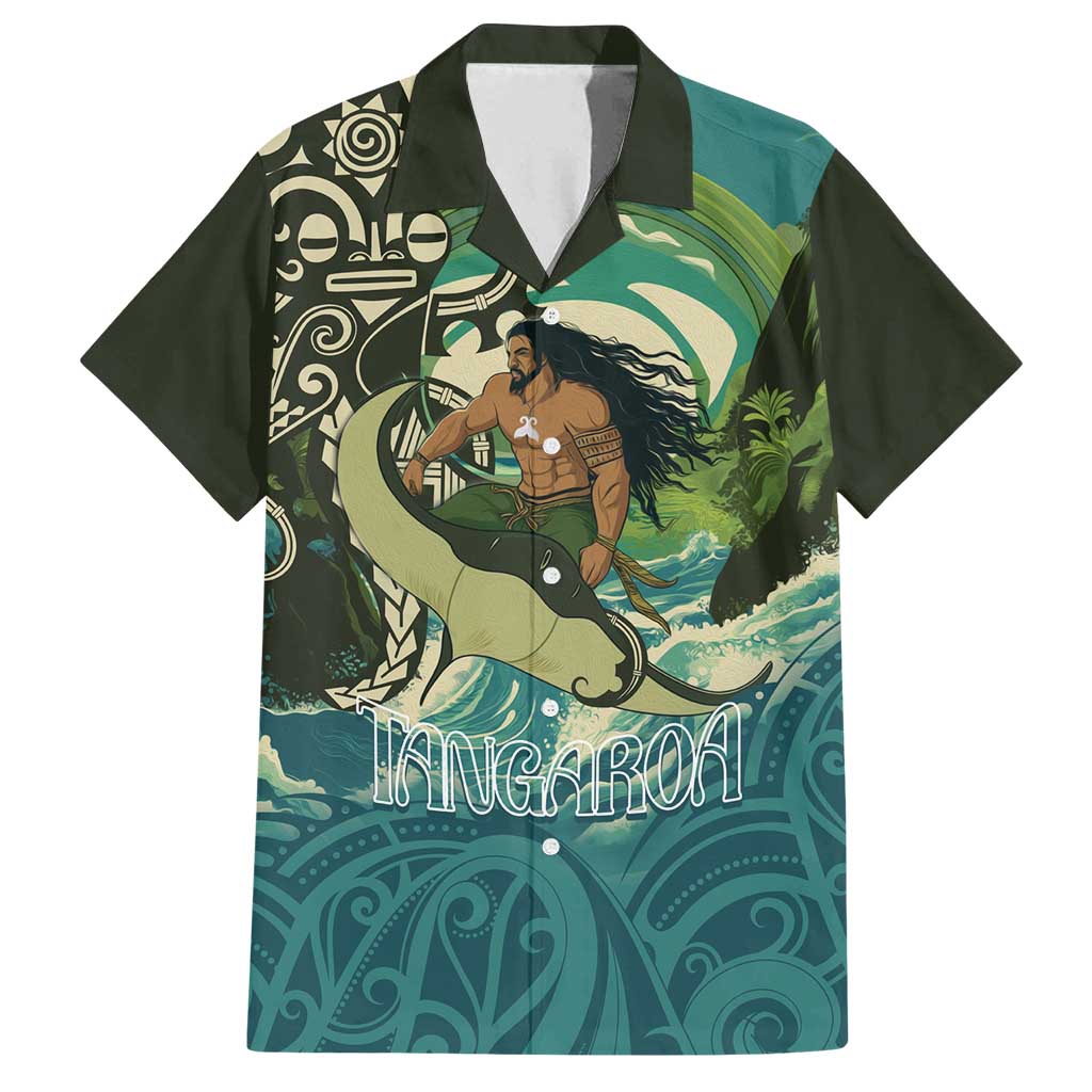 Aotearoa Tangaroa Atua Family Matching Summer Maxi Dress and Hawaiian Shirt New Zealand God Of The Ocean LT14 Dad's Shirt - Short Sleeve Cyan - Polynesian Pride