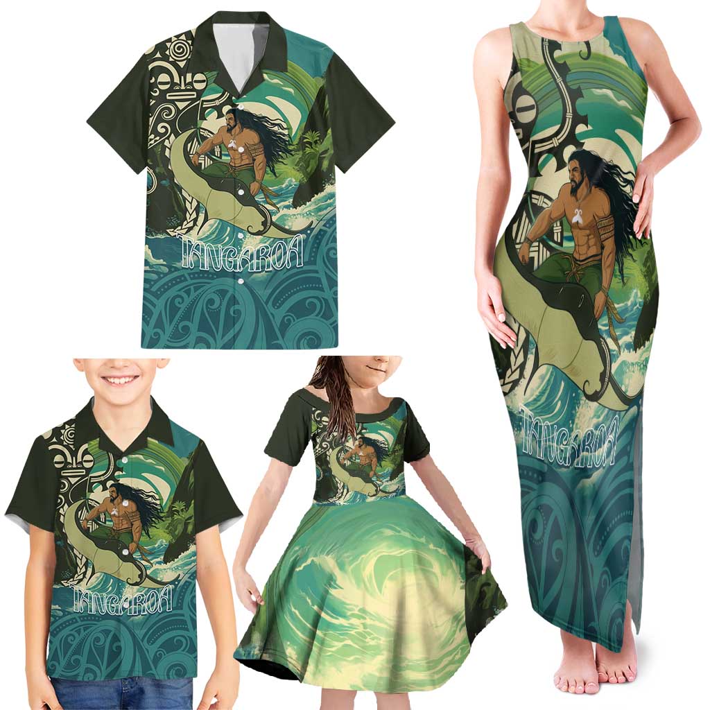 Aotearoa Tangaroa Atua Family Matching Tank Maxi Dress and Hawaiian Shirt New Zealand God Of The Ocean LT14 - Polynesian Pride