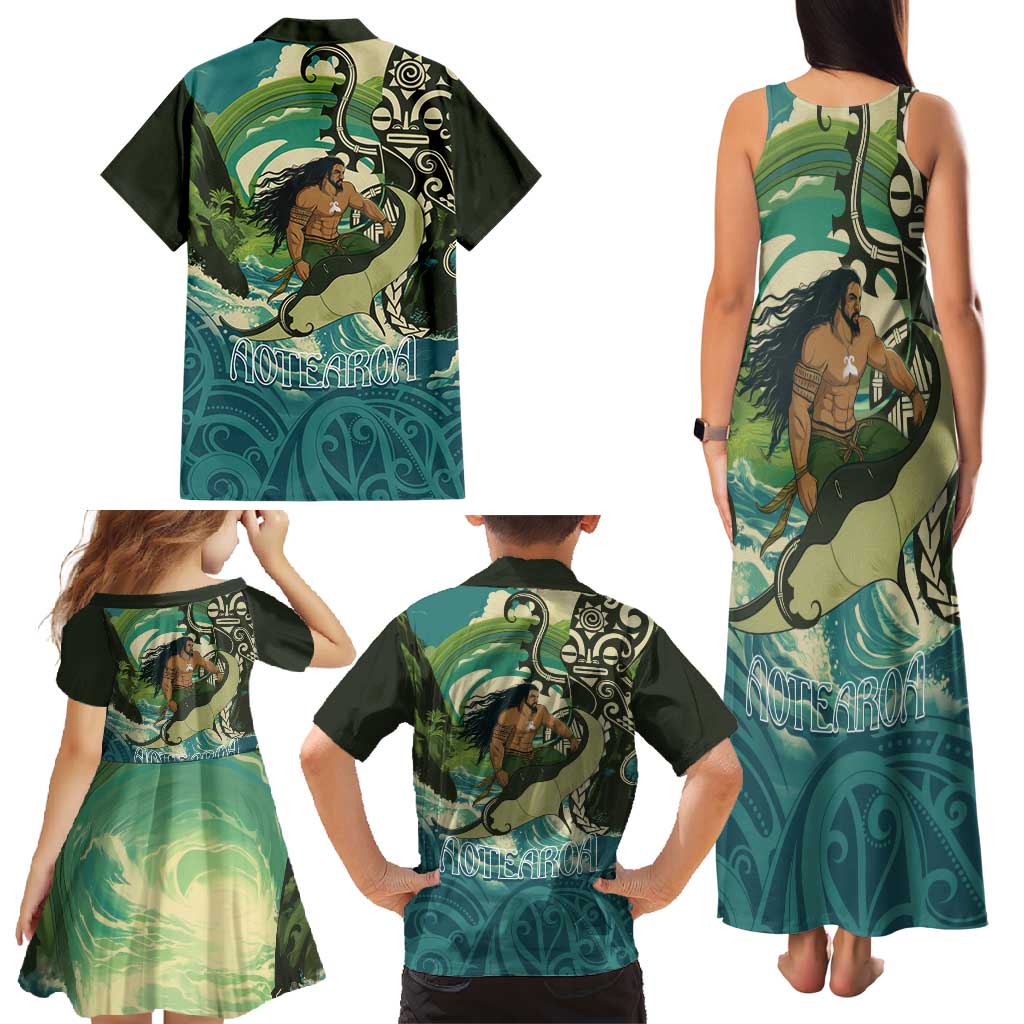 Aotearoa Tangaroa Atua Family Matching Tank Maxi Dress and Hawaiian Shirt New Zealand God Of The Ocean LT14 - Polynesian Pride