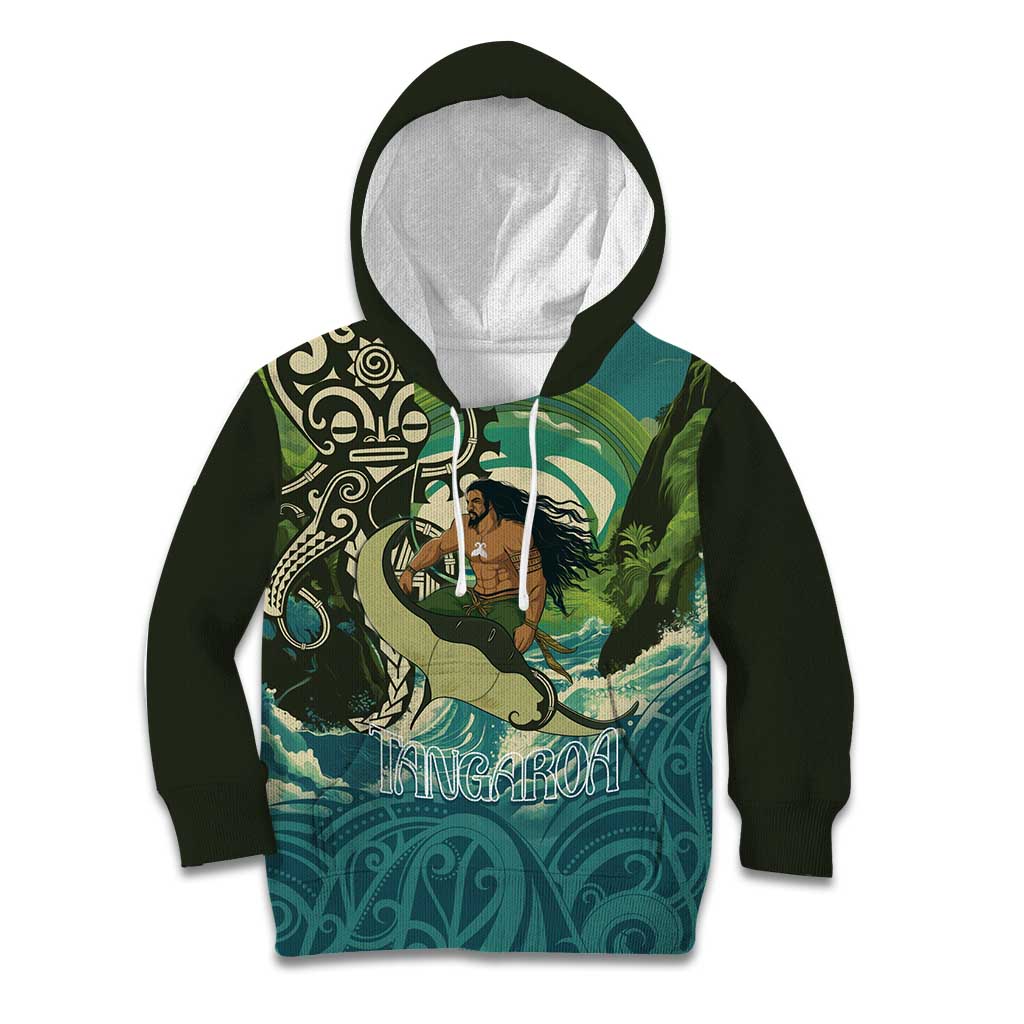 Aotearoa Tangaroa Atua Kid Hoodie New Zealand God Of The Ocean LT14 Hoodie Cyan - Polynesian Pride