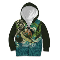Aotearoa Tangaroa Atua Kid Hoodie New Zealand God Of The Ocean LT14 Zip Hoodie Cyan - Polynesian Pride