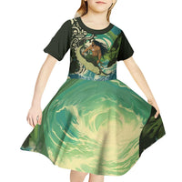 Aotearoa Tangaroa Atua Kid Short Sleeve Dress New Zealand God Of The Ocean LT14 - Polynesian Pride
