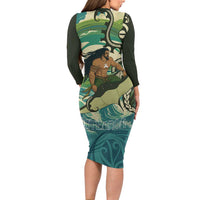 Aotearoa Tangaroa Atua Long Sleeve Bodycon Dress New Zealand God Of The Ocean LT14 - Polynesian Pride