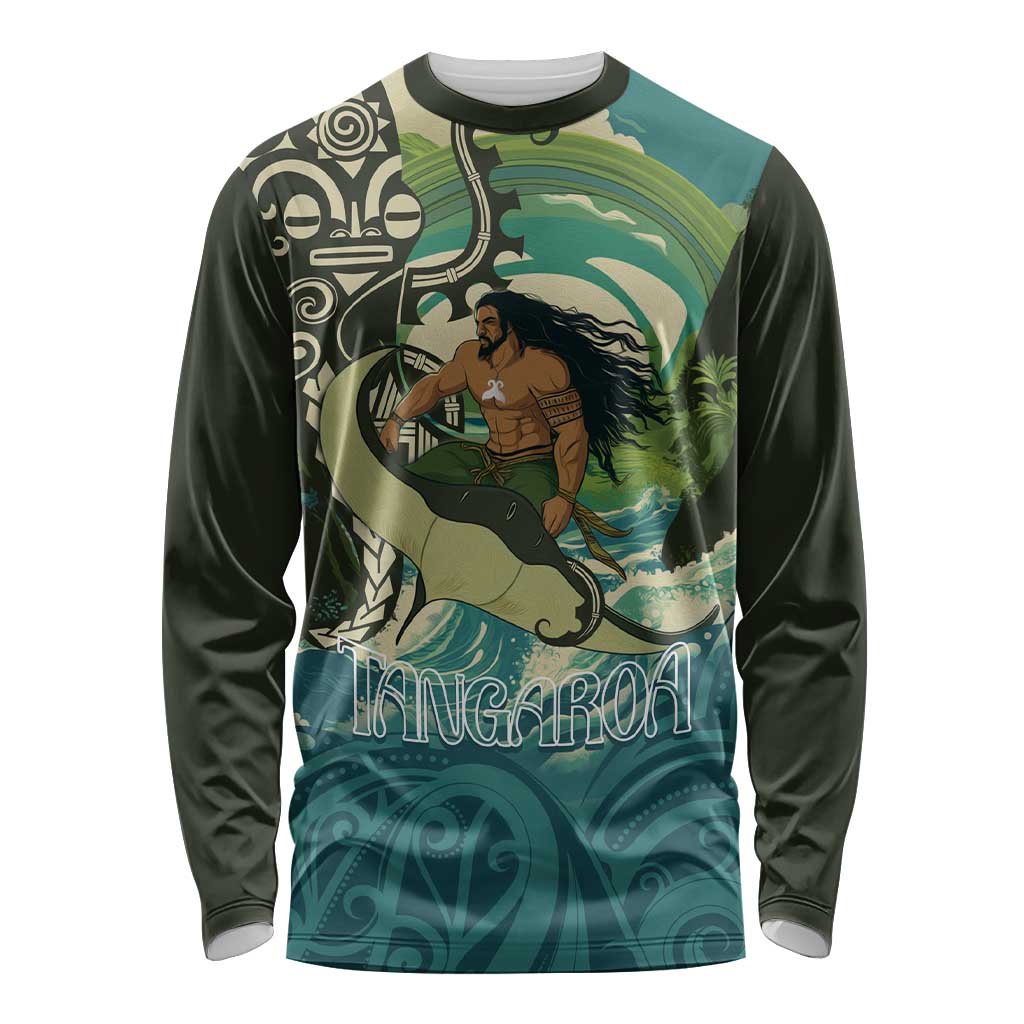 Aotearoa Tangaroa Atua Long Sleeve Shirt New Zealand God Of The Ocean LT14 Unisex Cyan - Polynesian Pride