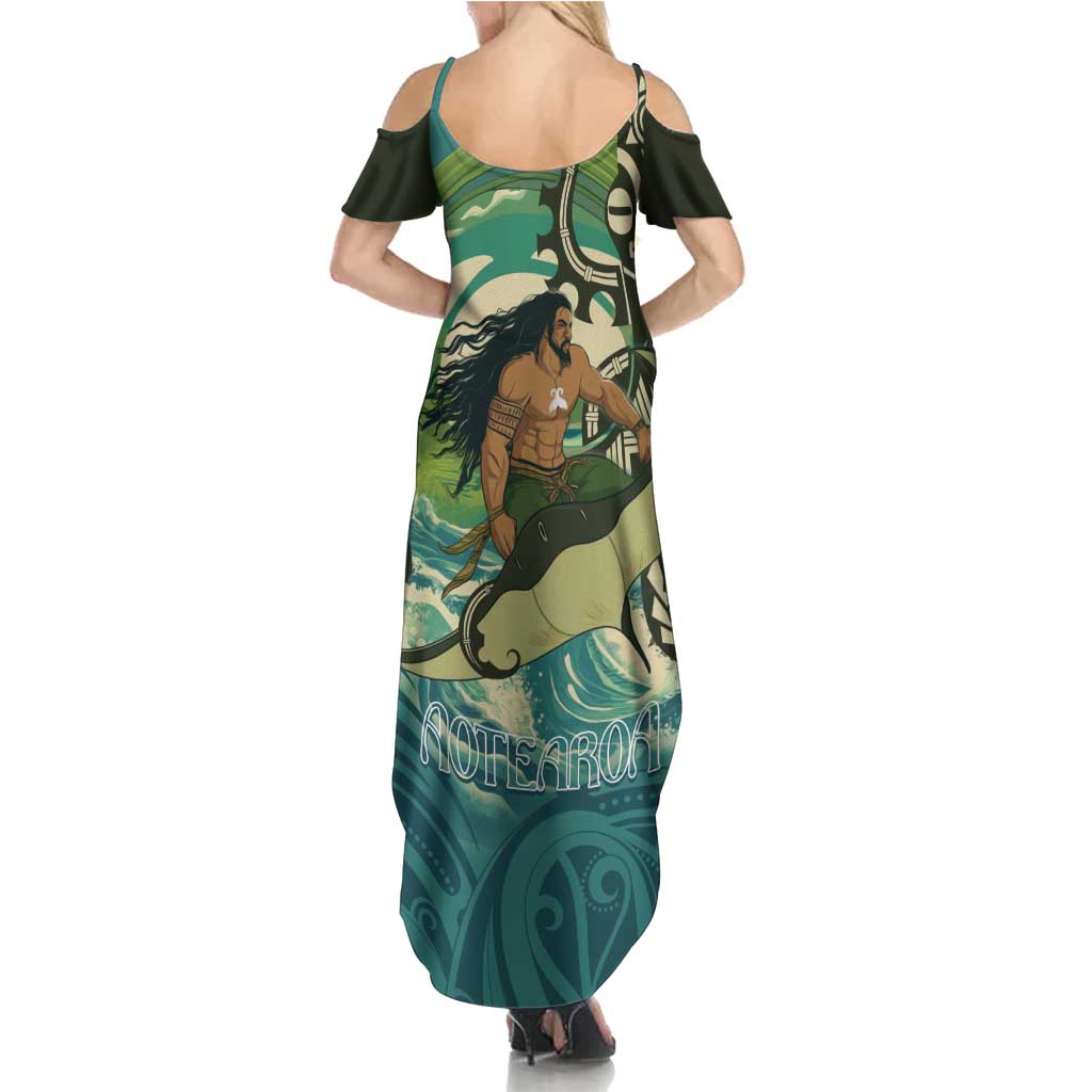 Aotearoa Tangaroa Atua Summer Maxi Dress New Zealand God Of The Ocean LT14 - Polynesian Pride