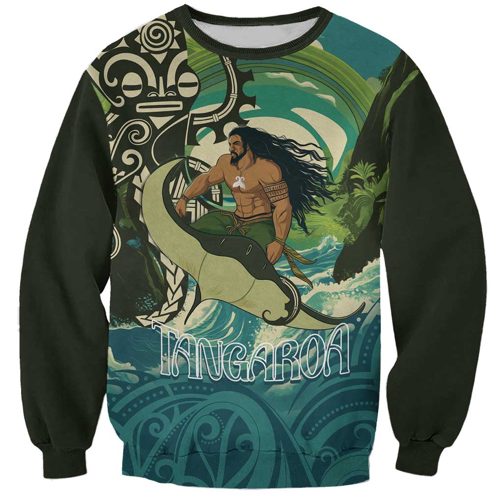 Aotearoa Tangaroa Atua Sweatshirt New Zealand God Of The Ocean LT14 Unisex Cyan - Polynesian Pride