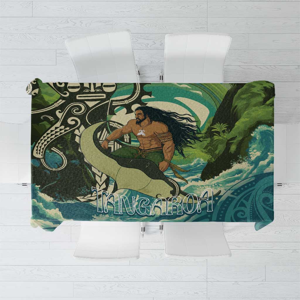 Aotearoa Tangaroa Atua Tablecloth New Zealand God Of The Ocean LT14 Cyan - Polynesian Pride