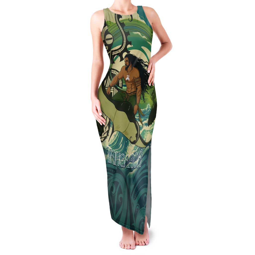 Aotearoa Tangaroa Atua Tank Maxi Dress New Zealand God Of The Ocean LT14 Women Cyan - Polynesian Pride