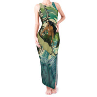Aotearoa Tangaroa Atua Tank Maxi Dress New Zealand God Of The Ocean LT14 Women Cyan - Polynesian Pride