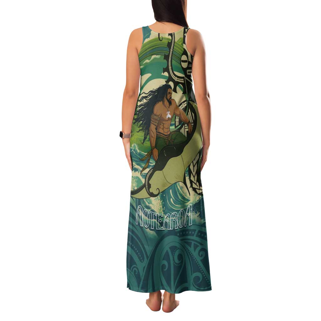 Aotearoa Tangaroa Atua Tank Maxi Dress New Zealand God Of The Ocean LT14 - Polynesian Pride