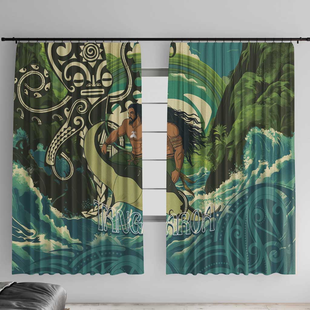Aotearoa Tangaroa Atua Window Curtain New Zealand God Of The Ocean LT14 With Hooks Cyan - Polynesian Pride