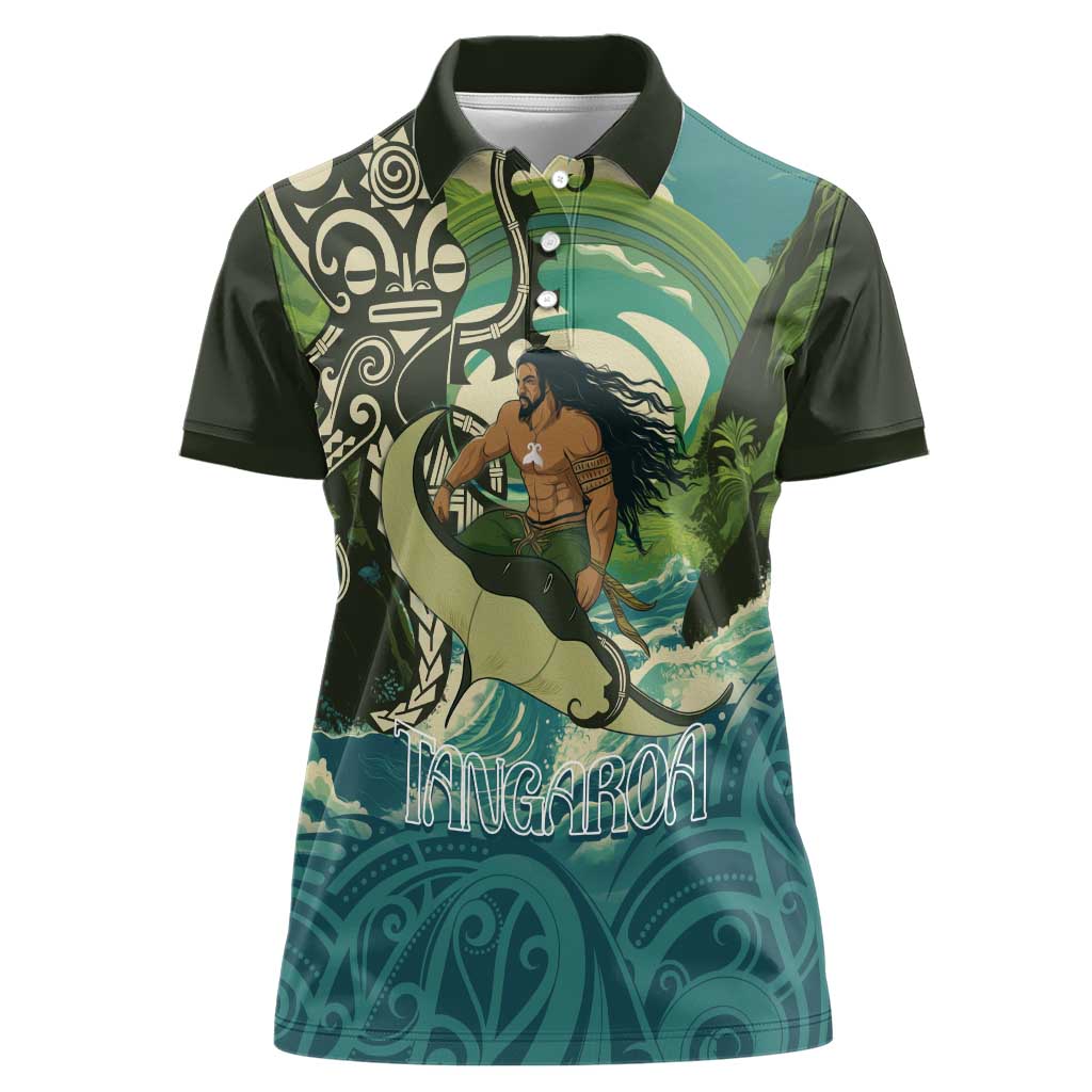 Aotearoa Tangaroa Atua Women Polo Shirt New Zealand God Of The Ocean LT14 Female Cyan - Polynesian Pride