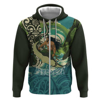 Aotearoa Tangaroa Atua Zip Hoodie New Zealand God Of The Ocean LT14 Zip Hoodie Cyan - Polynesian Pride
