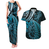 New Zealand Lizard Couples Matching Tank Maxi Dress and Hawaiian Shirt Silver Fern Aotearoa Maori Blue Version LT14 Blue - Polynesian Pride