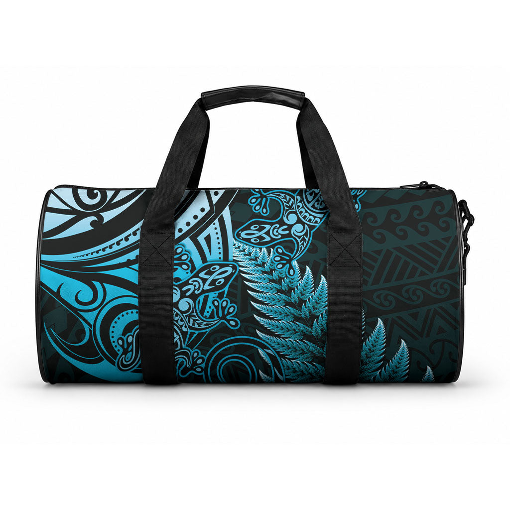New Zealand Lizard Duffle Bag Silver Fern Aotearoa Maori Blue Version LT14 One size Blue - Polynesian Pride