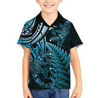 New Zealand Lizard Family Matching Long Sleeve Bodycon Dress and Hawaiian Shirt Silver Fern Aotearoa Maori Blue Version LT14 Son's Shirt Blue - Polynesian Pride