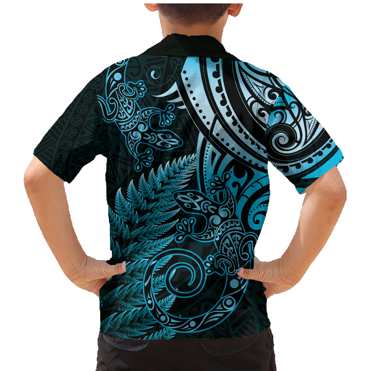 New Zealand Lizard Family Matching Mermaid Dress and Hawaiian Shirt Silver Fern Aotearoa Maori Blue Version LT14 - Polynesian Pride