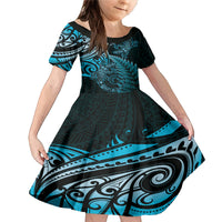 New Zealand Lizard Family Matching Mermaid Dress and Hawaiian Shirt Silver Fern Aotearoa Maori Blue Version LT14 Daughter's Dress Blue - Polynesian Pride