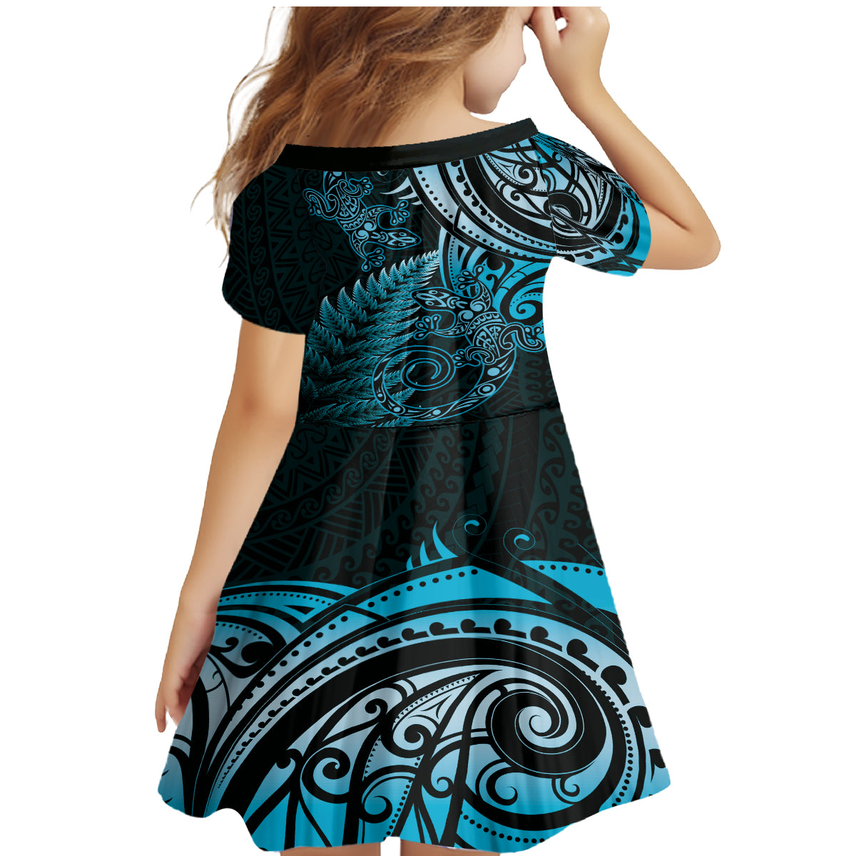 New Zealand Lizard Family Matching Mermaid Dress and Hawaiian Shirt Silver Fern Aotearoa Maori Blue Version LT14 - Polynesian Pride