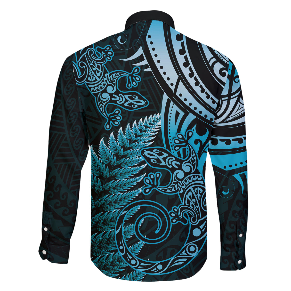 New Zealand Lizard Family Matching Mermaid Dress and Hawaiian Shirt Silver Fern Aotearoa Maori Blue Version LT14 - Polynesian Pride