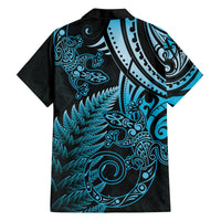 New Zealand Lizard Family Matching Off The Shoulder Long Sleeve Dress and Hawaiian Shirt Silver Fern Aotearoa Maori Blue Version LT14 - Polynesian Pride