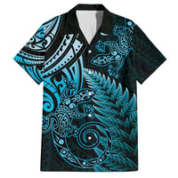 New Zealand Lizard Family Matching Off Shoulder Maxi Dress and Hawaiian Shirt Silver Fern Aotearoa Maori Blue Version LT14 Dad's Shirt - Short Sleeve Blue - Polynesian Pride
