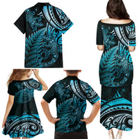 New Zealand Lizard Family Matching Puletasi and Hawaiian Shirt Silver Fern Aotearoa Maori Blue Version LT14 - Polynesian Pride