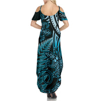 New Zealand Lizard Family Matching Summer Maxi Dress and Hawaiian Shirt Silver Fern Aotearoa Maori Blue Version LT14 - Polynesian Pride
