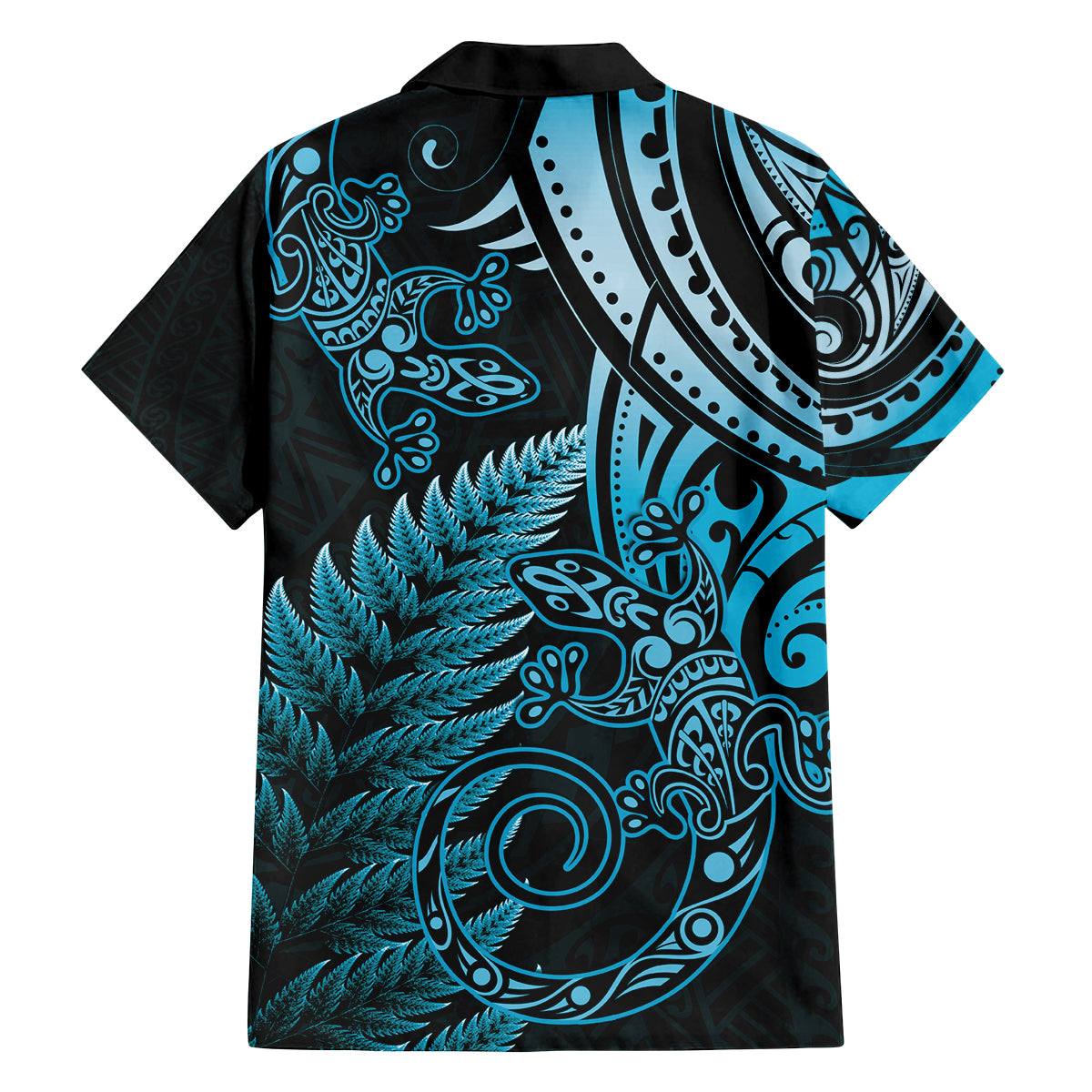 New Zealand Lizard Family Matching Tank Maxi Dress and Hawaiian Shirt Silver Fern Aotearoa Maori Blue Version LT14 - Polynesian Pride