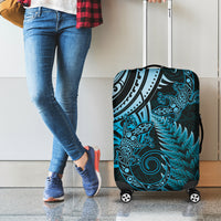 New Zealand Lizard Luggage Cover Silver Fern Aotearoa Maori Blue Version