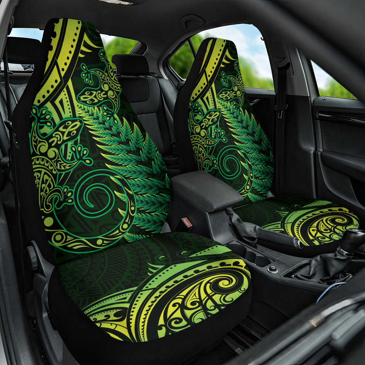 New Zealand Lizard Car Seat Cover Silver Fern Aotearoa Maori Green Version LT14 One Size Green - Polynesian Pride