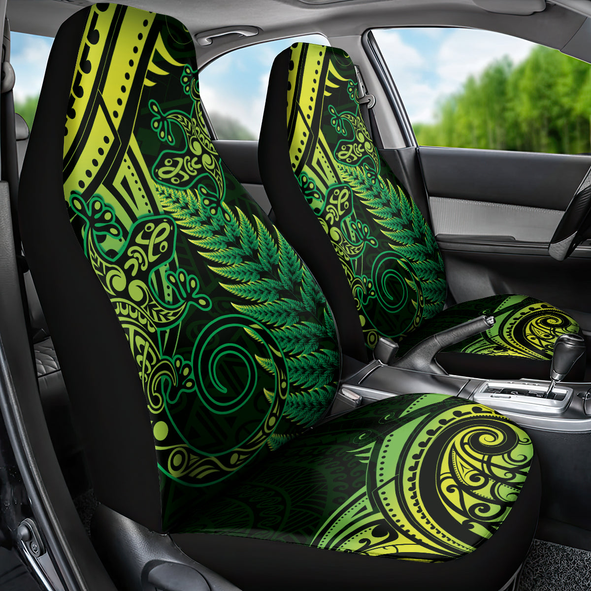 New Zealand Lizard Car Seat Cover Silver Fern Aotearoa Maori Green Version LT14 - Polynesian Pride
