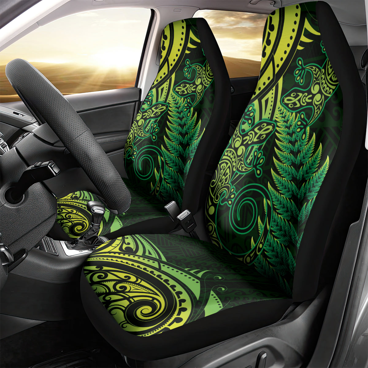 New Zealand Lizard Car Seat Cover Silver Fern Aotearoa Maori Green Version LT14 - Polynesian Pride