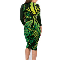 New Zealand Lizard Family Matching Long Sleeve Bodycon Dress and Hawaiian Shirt Silver Fern Aotearoa Maori Green Version LT14 - Polynesian Pride