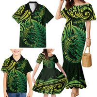 New Zealand Lizard Family Matching Mermaid Dress and Hawaiian Shirt Silver Fern Aotearoa Maori Green Version LT14 - Polynesian Pride