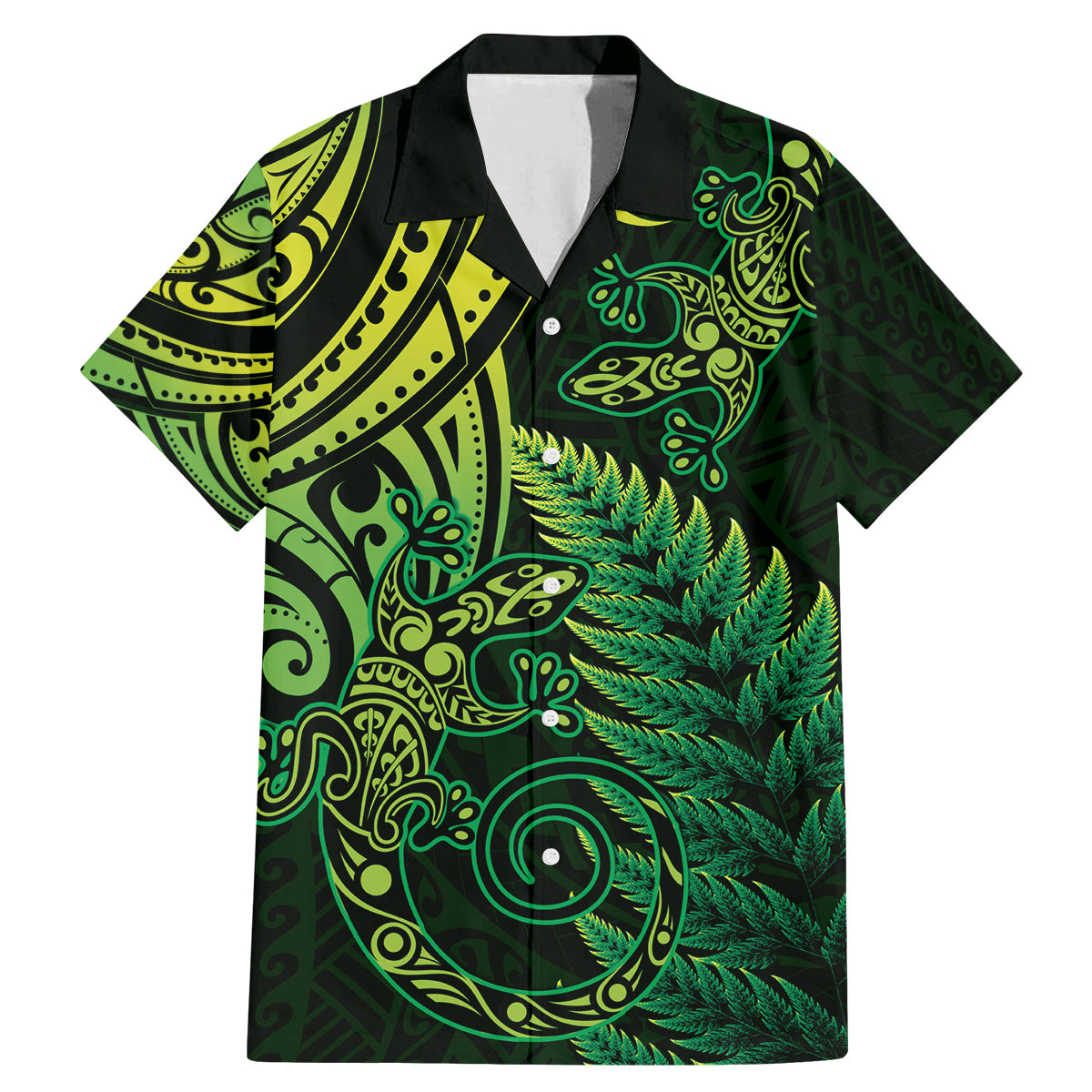 New Zealand Lizard Family Matching Mermaid Dress and Hawaiian Shirt Silver Fern Aotearoa Maori Green Version LT14 Dad's Shirt - Short Sleeve Green - Polynesian Pride