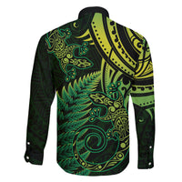 New Zealand Lizard Family Matching Off Shoulder Maxi Dress and Hawaiian Shirt Silver Fern Aotearoa Maori Green Version LT14 - Polynesian Pride