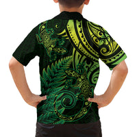 New Zealand Lizard Family Matching Off Shoulder Short Dress and Hawaiian Shirt Silver Fern Aotearoa Maori Green Version LT14 - Polynesian Pride