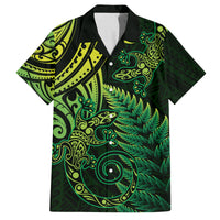 New Zealand Lizard Family Matching Puletasi and Hawaiian Shirt Silver Fern Aotearoa Maori Green Version LT14 Dad's Shirt - Short Sleeve Green - Polynesian Pride