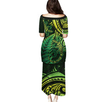New Zealand Lizard Family Matching Puletasi and Hawaiian Shirt Silver Fern Aotearoa Maori Green Version LT14 - Polynesian Pride