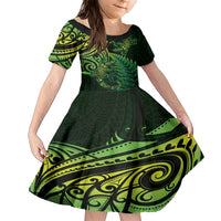 New Zealand Lizard Family Matching Short Sleeve Bodycon Dress and Hawaiian Shirt Silver Fern Aotearoa Maori Green Version LT14 Daughter's Dress Green - Polynesian Pride