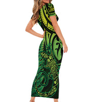 New Zealand Lizard Family Matching Short Sleeve Bodycon Dress and Hawaiian Shirt Silver Fern Aotearoa Maori Green Version LT14 - Polynesian Pride