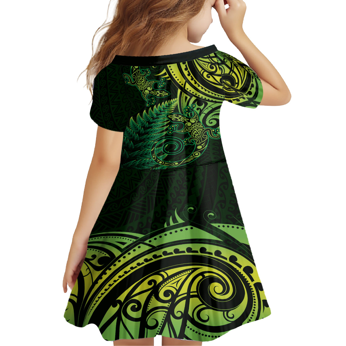 New Zealand Lizard Family Matching Summer Maxi Dress and Hawaiian Shirt Silver Fern Aotearoa Maori Green Version LT14 - Polynesian Pride