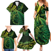 New Zealand Lizard Family Matching Summer Maxi Dress and Hawaiian Shirt Silver Fern Aotearoa Maori Green Version LT14 - Polynesian Pride
