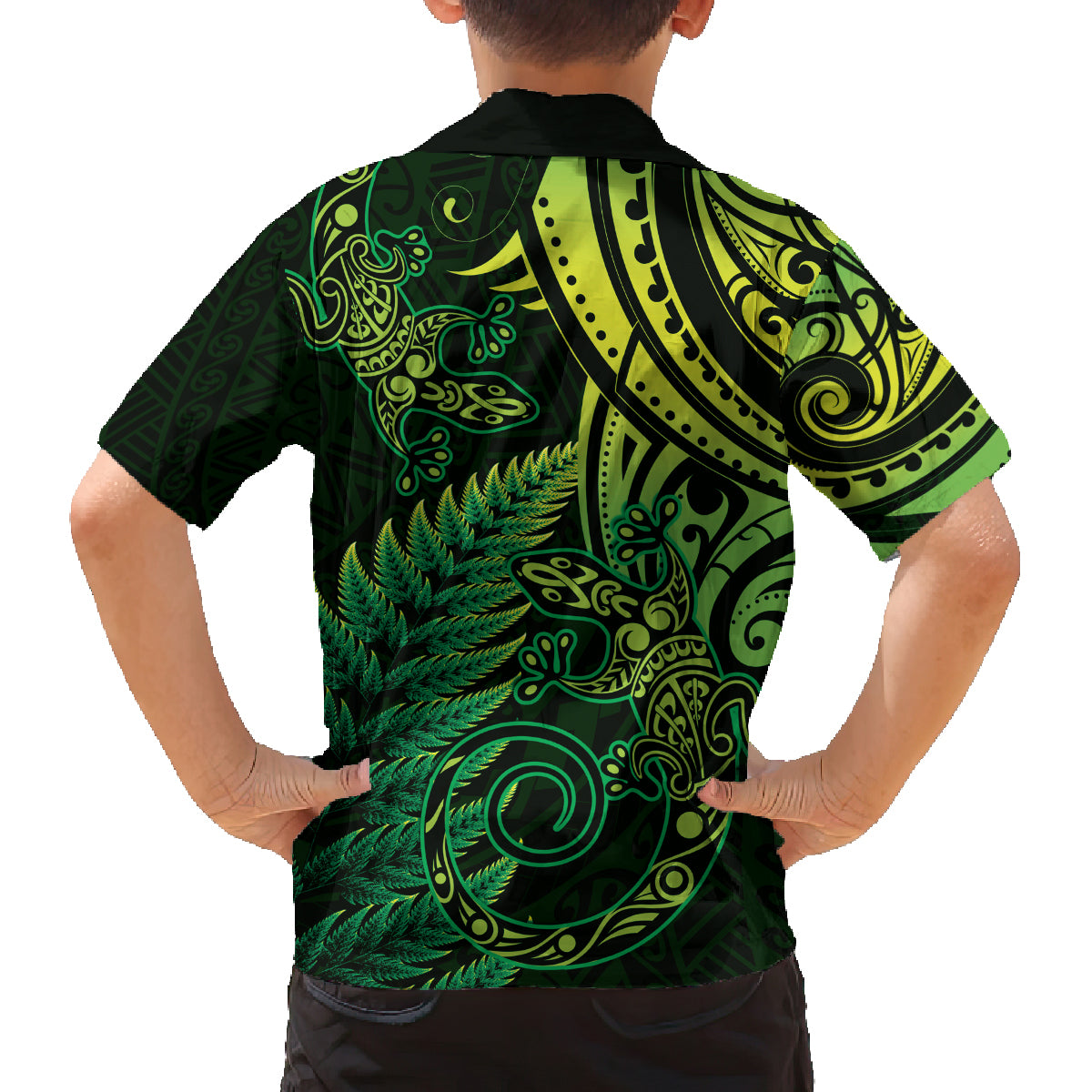 New Zealand Lizard Family Matching Tank Maxi Dress and Hawaiian Shirt Silver Fern Aotearoa Maori Green Version LT14 - Polynesian Pride
