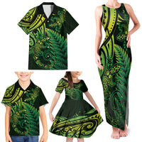 New Zealand Lizard Family Matching Tank Maxi Dress and Hawaiian Shirt Silver Fern Aotearoa Maori Green Version LT14 - Polynesian Pride