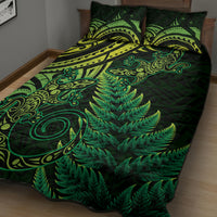 New Zealand Lizard Quilt Bed Set Silver Fern Aotearoa Maori Green Version