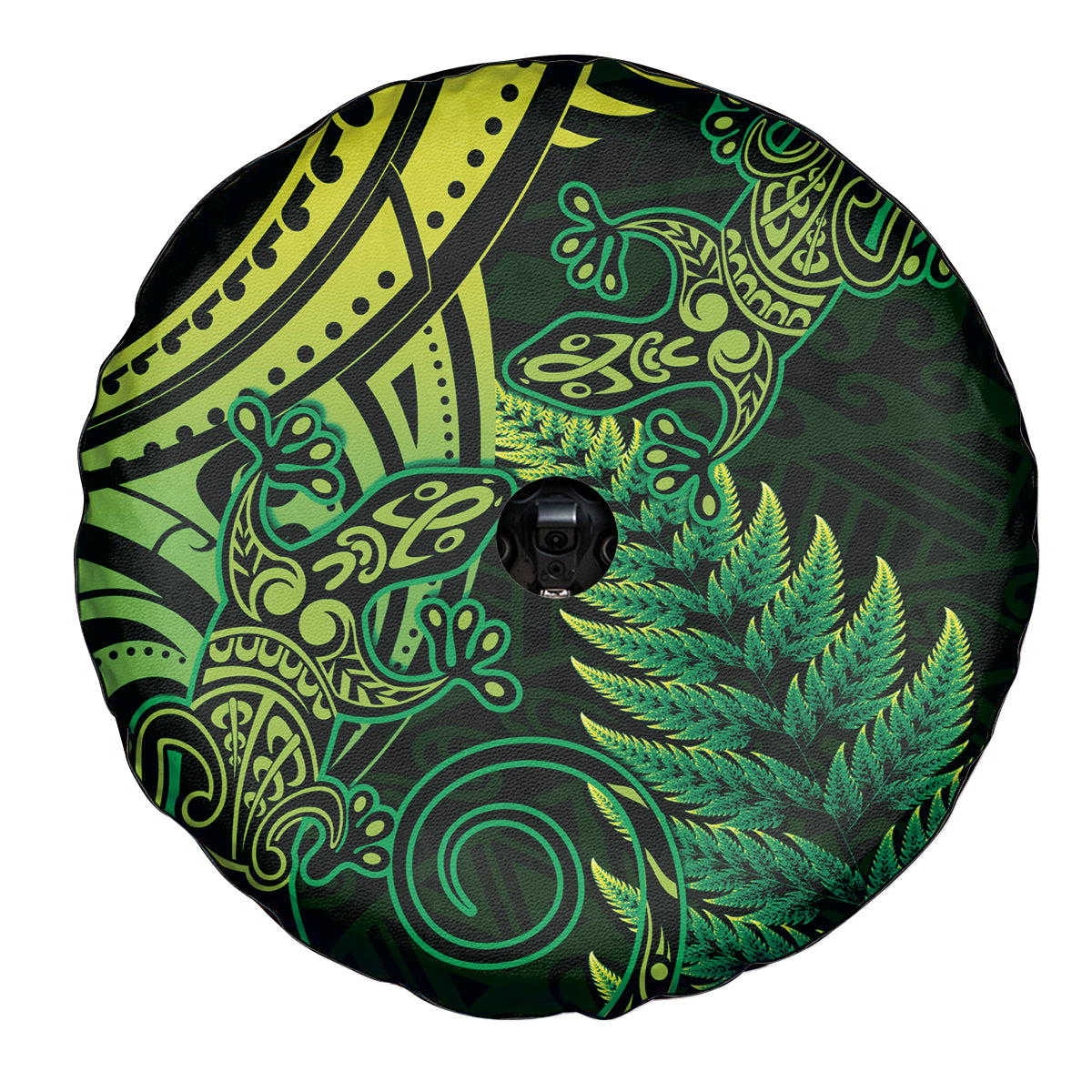 New Zealand Lizard Spare Tire Cover Silver Fern Aotearoa Maori Green Version