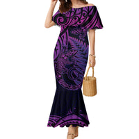 New Zealand Lizard Family Matching Mermaid Dress and Hawaiian Shirt Silver Fern Aotearoa Maori Purple Version LT14 Mom's Dress Purple - Polynesian Pride