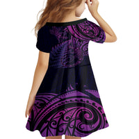 New Zealand Lizard Family Matching Off The Shoulder Long Sleeve Dress and Hawaiian Shirt Silver Fern Aotearoa Maori Purple Version LT14 - Polynesian Pride
